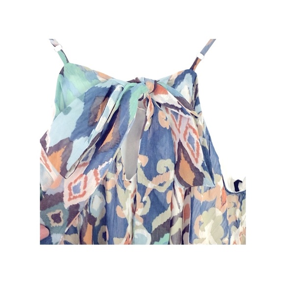 NWT Sleeveless Boho Ruffle Printed Woven Blue Green Cami Maxi Dress - Picture 9 of 12